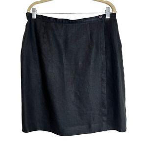 Talbots Irish Linen Straight Wrap Skirt Size 16 Black Button Closure 100% Linen